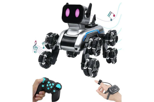 Remote-Controlled Stunt Car and Robot Dog Toy with Eight-Wheel Design