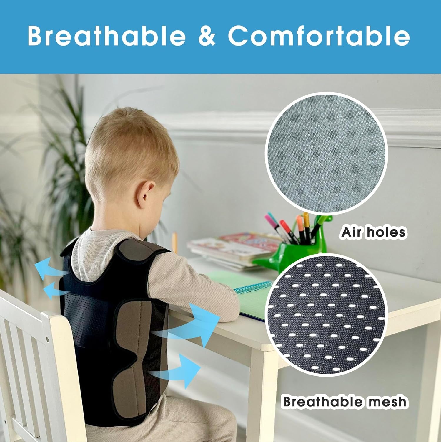 Weighted Vest for Kids - Compression Vest for Children with Sensory Issues, Autism, ADHD - Adjustable Kids Weighted Vest Includes 6 Removable Weights (Large, Ages 10+)