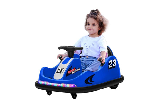 Remote-Controlled Electric Bumper Car for Children - 360-Degree Spin, Dual Motor, Music, LED Lights, Customizable Stickers, Blue