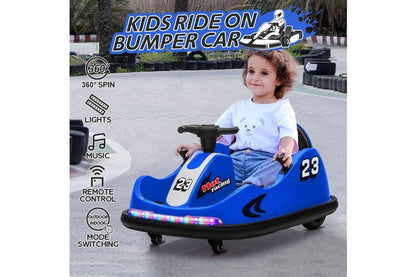 Remote-Controlled Electric Bumper Car for Children - 360-Degree Spin, Dual Motor, Music, LED Lights, Customizable Stickers, Blue