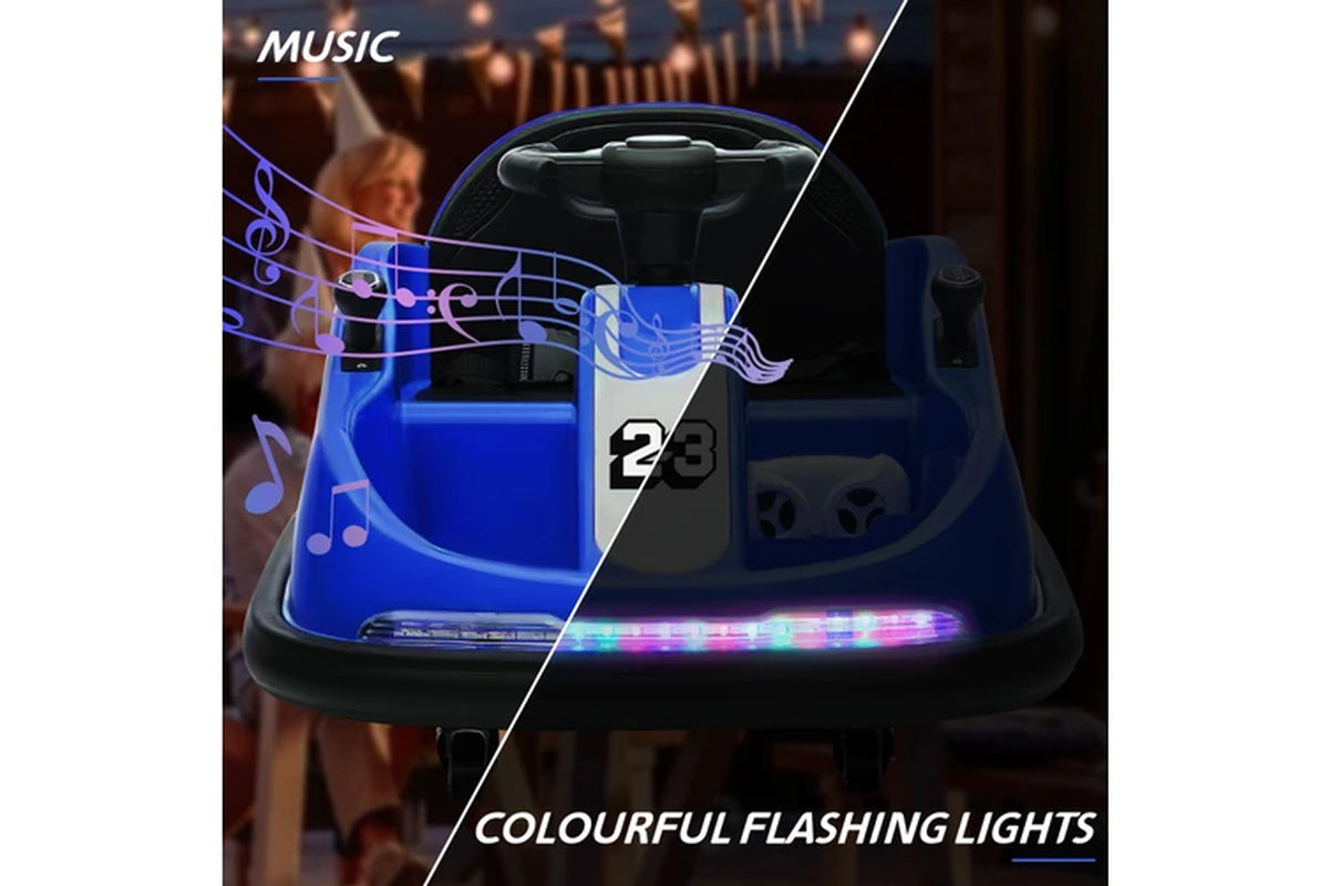Remote-Controlled Electric Bumper Car for Children - 360-Degree Spin, Dual Motor, Music, LED Lights, Customizable Stickers, Blue