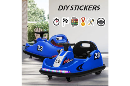 Remote-Controlled Electric Bumper Car for Children - 360-Degree Spin, Dual Motor, Music, LED Lights, Customizable Stickers, Blue